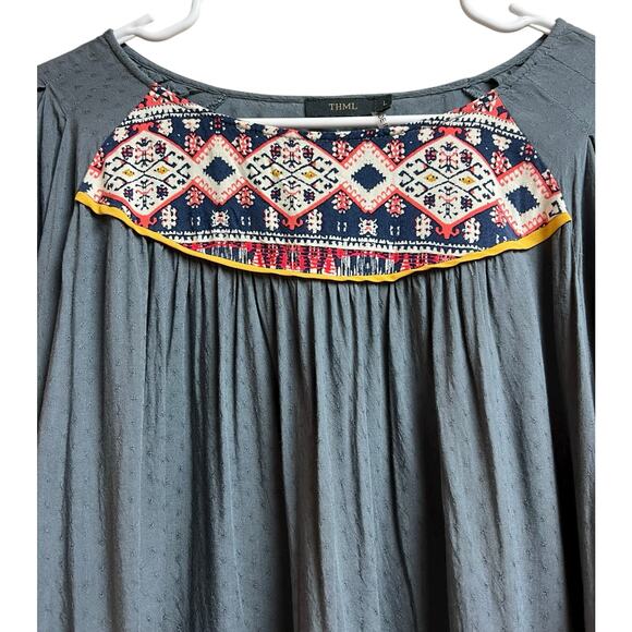 THML Women's Peasant Blouse Blue Large - Picture 3 of 11